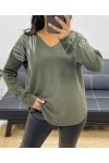 RHINESTONE SEAMLESS KNIT SWEATER AH250205 MILITARY GREEN