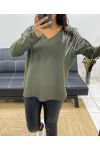 RHINESTONE SEAMLESS KNIT SWEATER AH250205 MILITARY GREEN