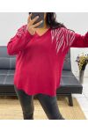 RHINESTONE SEAMLESS KNIT SWEATER AH250205 BURGUNDY