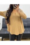 RHINESTONE SEAMLESS KNIT SWEATER AH250205 CAMEL