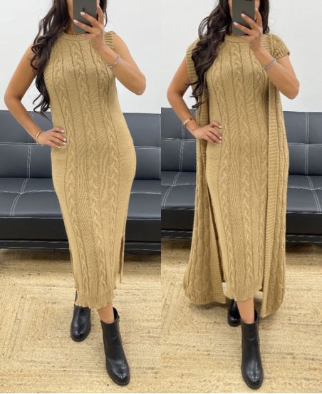 SLEEVELESS KNIT DRESS AH250234 CAMEL