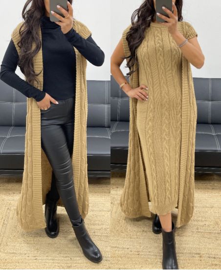 LONG CABLE KNIT CARDIGAN AH250239 CAMEL