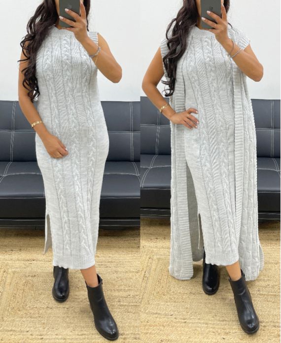 SLEEVELESS KNITTED DRESS AH250234 LIGHT GREY