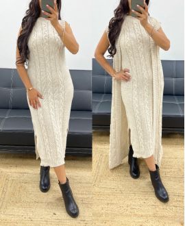 SLEEVELESS KNIT DRESS AH250234 BEIGE