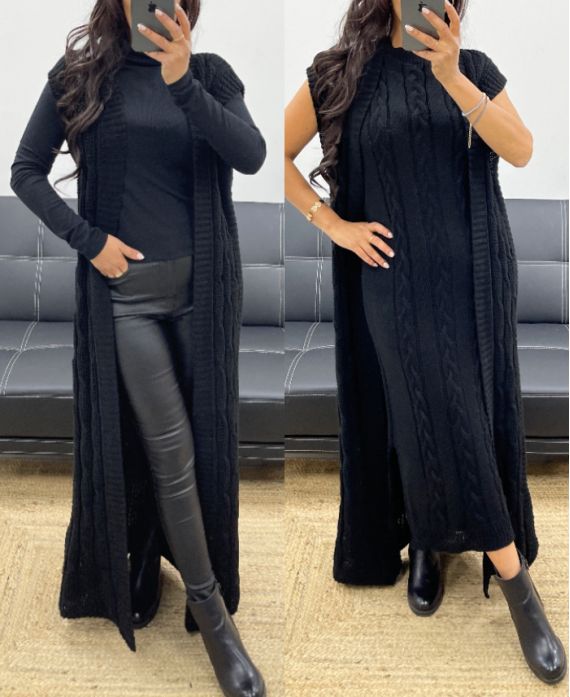 CABLE KNIT CARDIGAN AH250239 BLACK