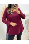 PULL-TUNIC + LEOPARD AH250282 BURGUNDY OPEN BACK BROOCH