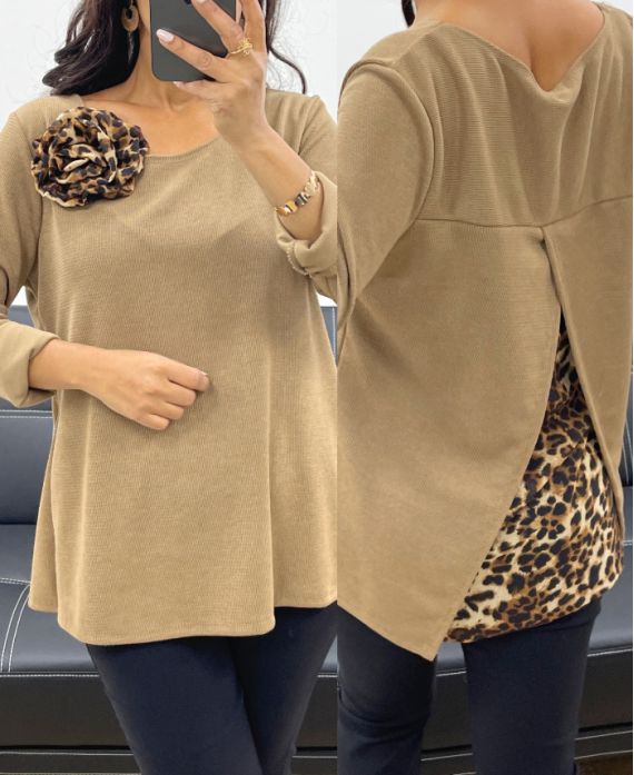 PULL-TUNIC + LEOPARD OPEN BACK BROCHON AH250282 CAMEL