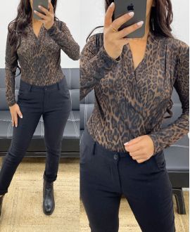 LEOPARD AH250302 CHOCOLATE PRINT BODYSUIT