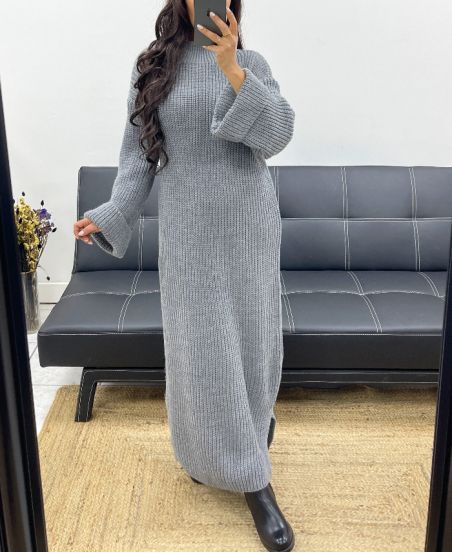 MAXI ROBE MANCHES RETROUSSEES AH250300 GRIS