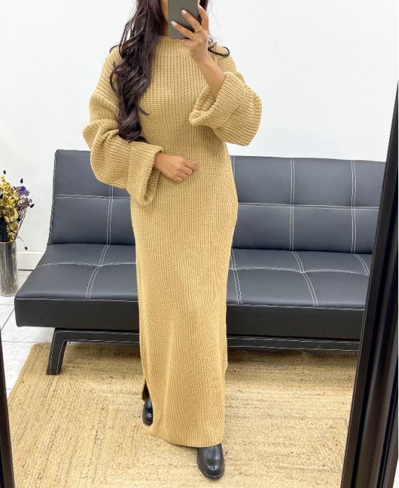 MAXI ROBE MANCHES RETROUSSEES AH250300 CAMEL