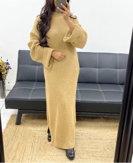 MAXI ROBE MANCHES RETROUSSEES AH250300 CAMEL