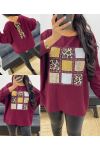 LEOPARD RHINESTONE BACK PULLOVER AH250278 BURGUNDY