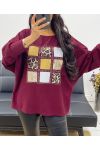 LEOPARD RHINESTONE BACK PULLOVER AH250278 BURGUNDY