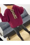 LEOPARD RHINESTONE BACK PULLOVER AH250278 BURGUNDY