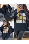 LEOPARD RHINESTONE BACK SWEATER AH250278 BLACK