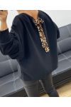 LEOPARD RHINESTONE BACK SWEATER AH250278 BLACK