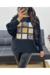 LEOPARD RHINESTONE BACK SWEATER AH250278 BLACK