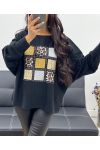 LEOPARD RHINESTONE BACK SWEATER AH250278 BLACK