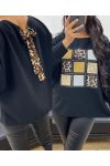 LEOPARD RHINESTONE BACK SWEATER AH250278 BLACK