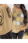 LEOPARD RHINESTONE BACK PULLOVER AH250278 CAMEL