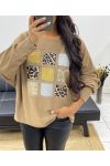 LEOPARD RHINESTONE BACK PULLOVER AH250278 CAMEL