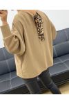 LEOPARD RHINESTONE BACK PULLOVER AH250278 CAMEL