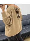 LEOPARD RHINESTONE BACK PULLOVER AH250278 CAMEL