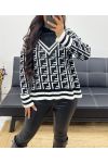 GEOMETRIC PATTERN HIGH NECK SWEATER AW935 BLACK