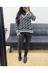 GEOMETRIC PATTERN HIGH NECK SWEATER AW935 BLACK