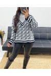 GEOMETRIC PATTERN STAND-UP SWEATER AH935 GREY