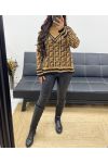 GEOMETRIC PATTERNED STAND-UP SWEATER AH935 CAMEL