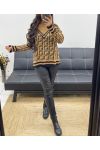 GEOMETRIC PATTERNED STAND-UP SWEATER AH935 CAMEL