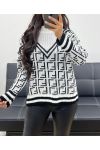 GEOMETRIC PATTERN HIGH NECK SWEATER AW935 WHITE