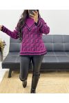 PULLOVER MIT GEOMETRISCHEM MUSTER UND HOHEM KRAGEN AW935 PLUM