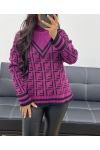 PULLOVER MIT GEOMETRISCHEM MUSTER UND HOHEM KRAGEN AW935 PLUM