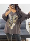 LIGHTWEIGHT SWEATER WITH GOLD AH250293 CHOCOLATE PRINTING