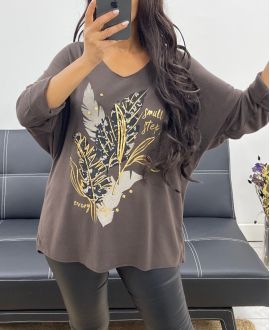 LIGHTWEIGHT SWEATER WITH GOLD AH250293 CHOCOLATE PRINTING