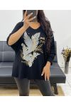 LEKKI SWETER ZE ZŁOTYM AH250293 CZARNYM NADRUKIEM