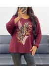 LIGHTWEIGHT SWEATER WITH GOLD AH250293 BURGUNDY PRINTING