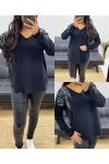 RHINESTONE SEAMLESS KNIT SWEATER AH250205 BLACK