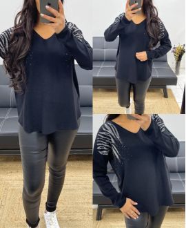 RHINESTONE SEAMLESS KNIT SWEATER AH250205 BLACK