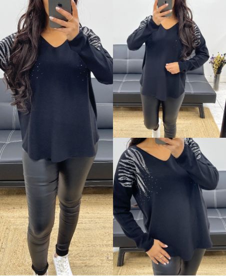 RHINESTONE SEAMLESS KNIT SWEATER AH250205 BLACK