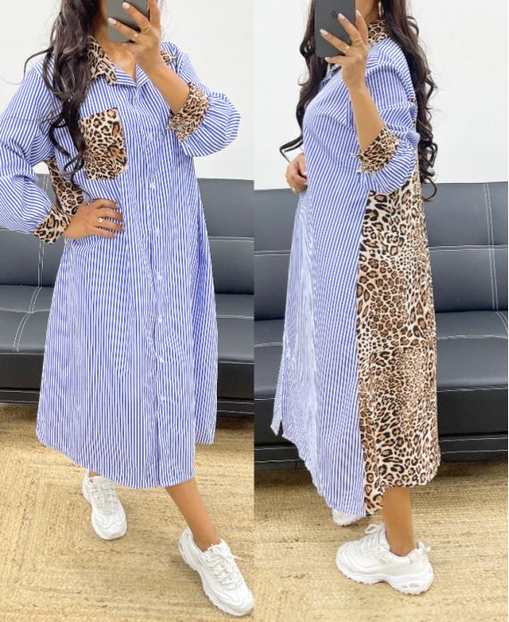 LEOPARD STRIPES AH250308 SHIRT DRESS