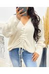 ADJUSTABLE LACE-UP SWEATER AH250334 BEIGE