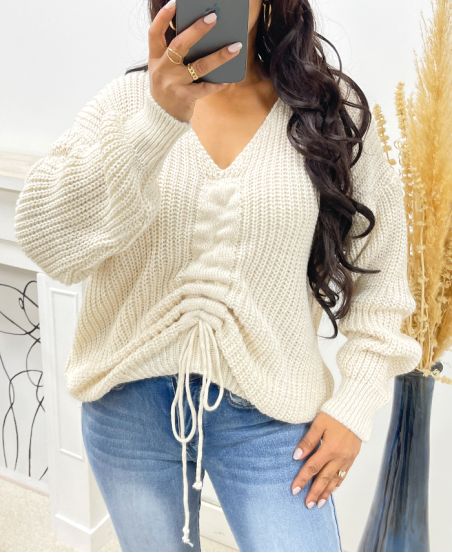 ADJUSTABLE LACE-UP SWEATER AH250334 BEIGE