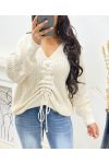 ADJUSTABLE LACE-UP SWEATER AH250334 BEIGE