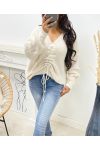 ADJUSTABLE LACE-UP SWEATER AH250334 BEIGE