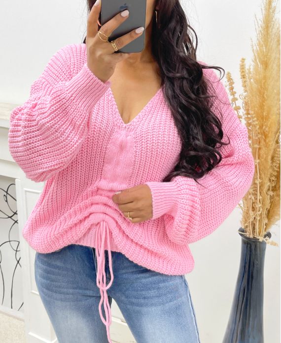 ADJUSTABLE LACE-UP SWEATER AH250334 PINK