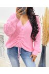 ADJUSTABLE LACE-UP SWEATER AH250334 PINK