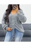 ADJUSTABLE LACE-UP SWEATER AH250334 GREY